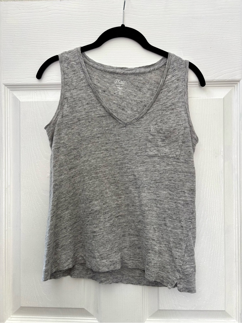 100% Linen J. Crew Heathered Gray V-Neck Tank Top with Pocket